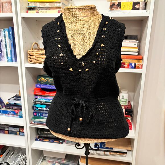 Y2K Beaded Black Crochet Tank – Express Medium Festival Fairycore Top - Picture 4 of 5